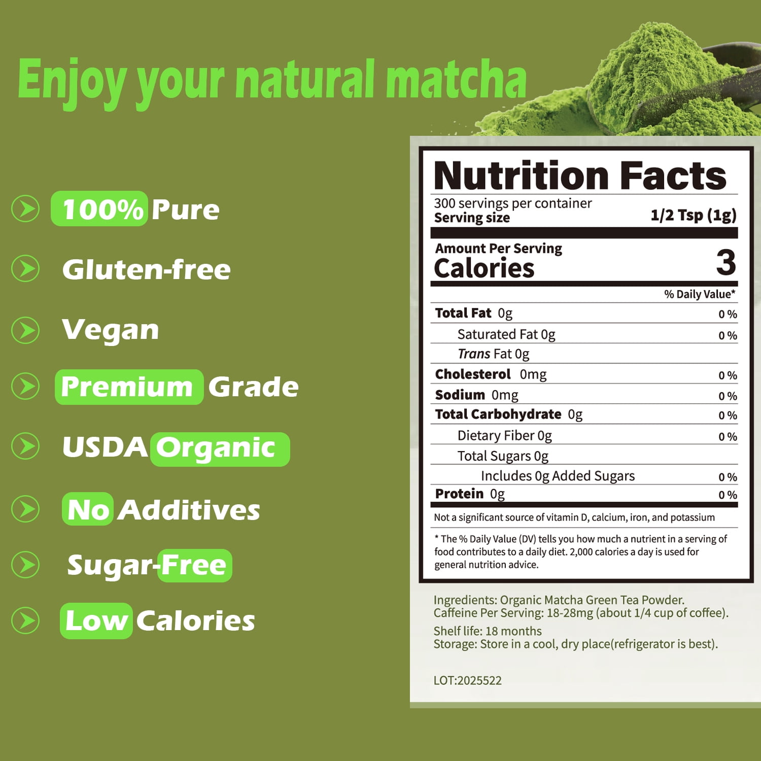 DIET COOKER Organic Premium Grade Matcha Powder, 300g Premium First Harvest Green Tea Powder Vegan, Gluten-Free, Sugar-Free with No Additives