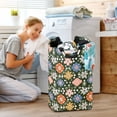 thumbnail image 5 of Yayeee Freestanding Laundry Hamper with Handle Collapsible Large Storage Basket for Clothes, Blue Geometric Flowers, 5 of 7