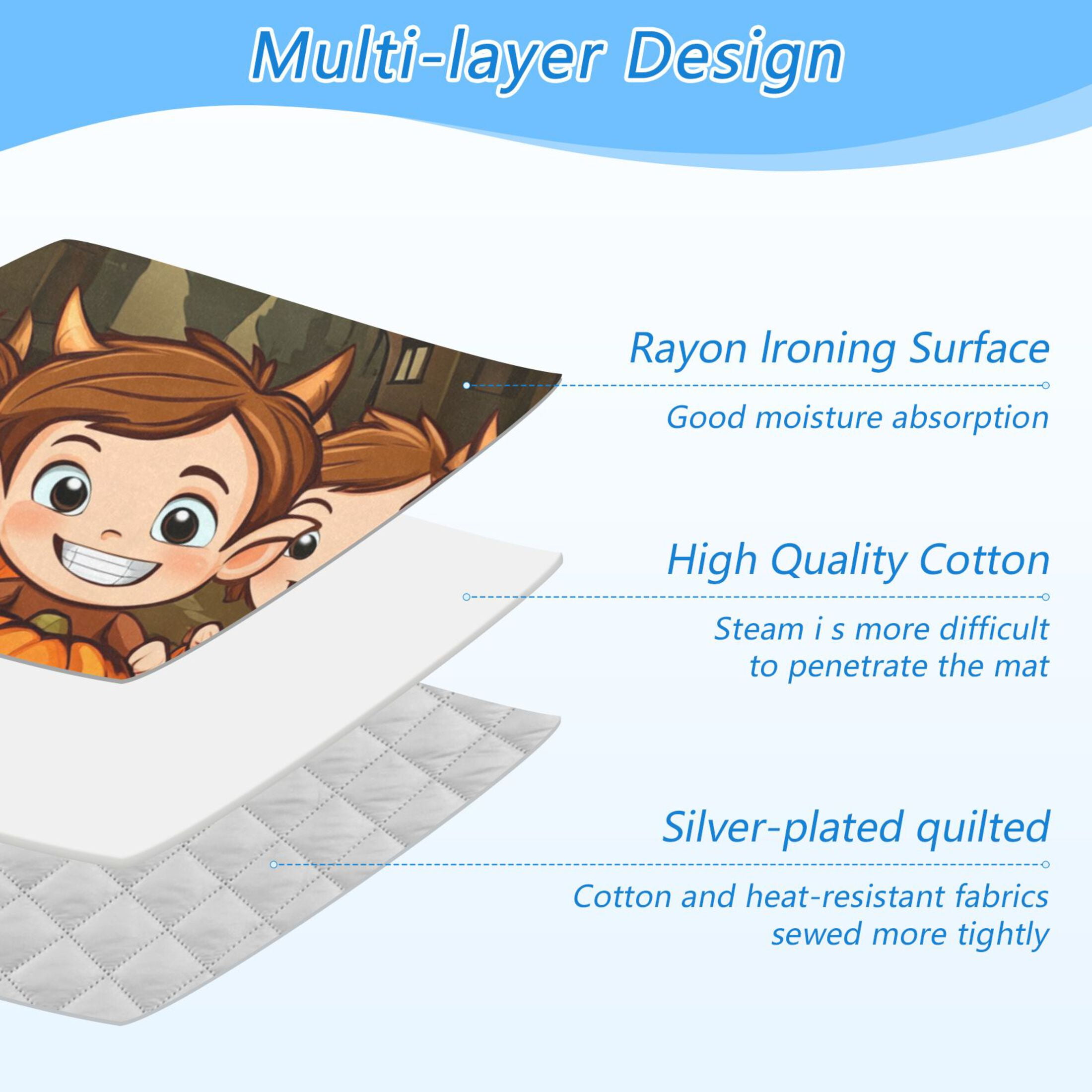 Halloween Kids and Pumpkin Lights Ironing Mat Blanket for Table Top Travel Portable Ironing Board Pad 47.2x27.6 Inch