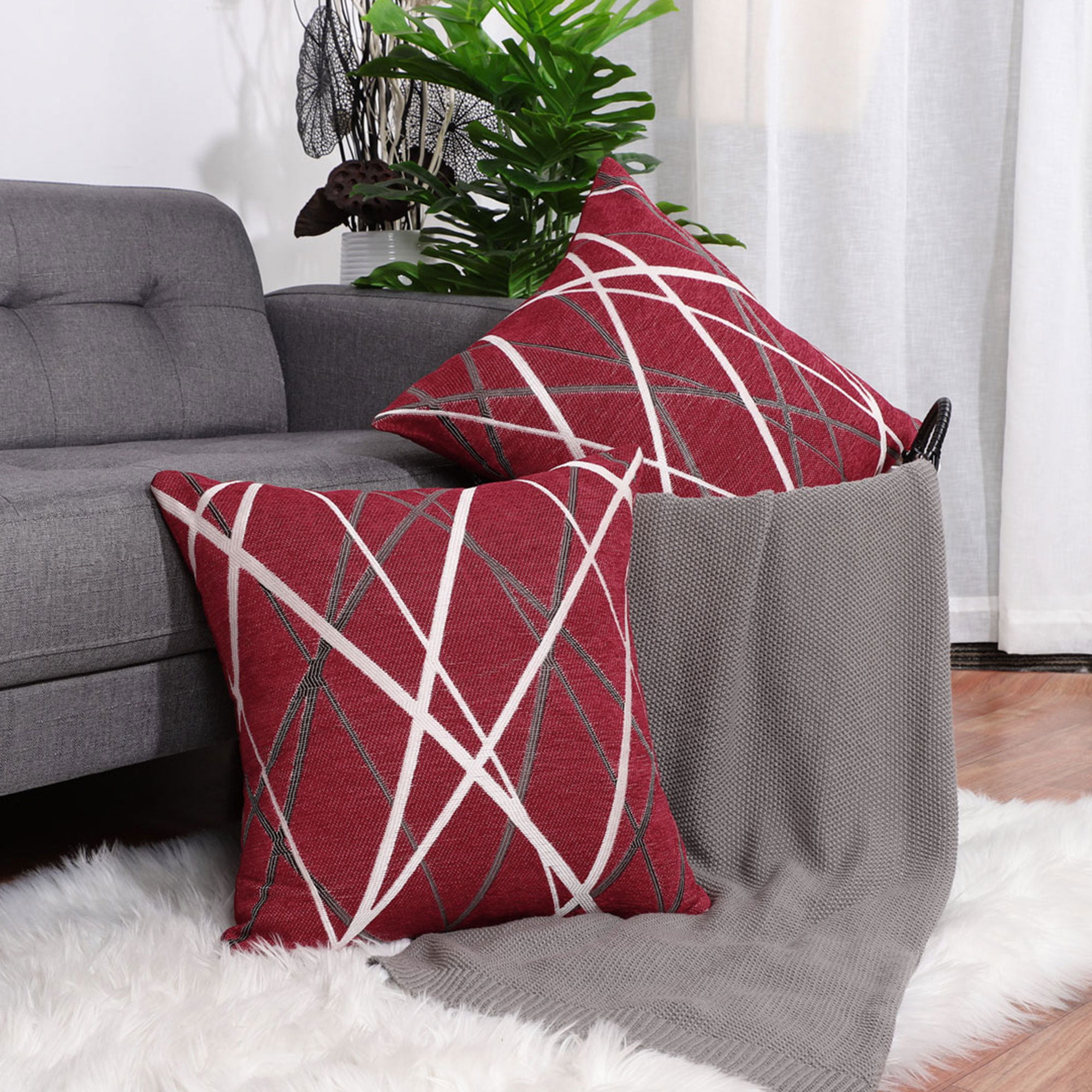 Pack of 2 Decorative Throw Pillow Covers Woven Textured Chenille Modern ...
