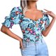 thumbnail image 1 of Moda mujer Casual manga larga estampado Floral gasa camisa anudada camisa linterna manga Tops Fridja  gope4960, 1 of 5