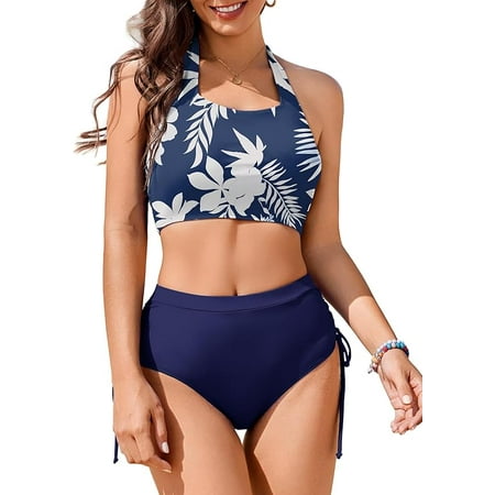 AI MAGE Womens High Waisted Bikini Sets Cheeky Push Up Two Piece Swimsuits Drawstring Halter Tummy Control Bathing Suit
