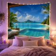 thumbnail image 2 of Ocean Waves Tropical with Viewed Covered Terrace Thatched, Mystical Fantasy for Space Lovers, Galaxy Room Decor, Housewarming Gift, Tapestry Wall Hanging for Bedroom and Dorm, 2 of 7