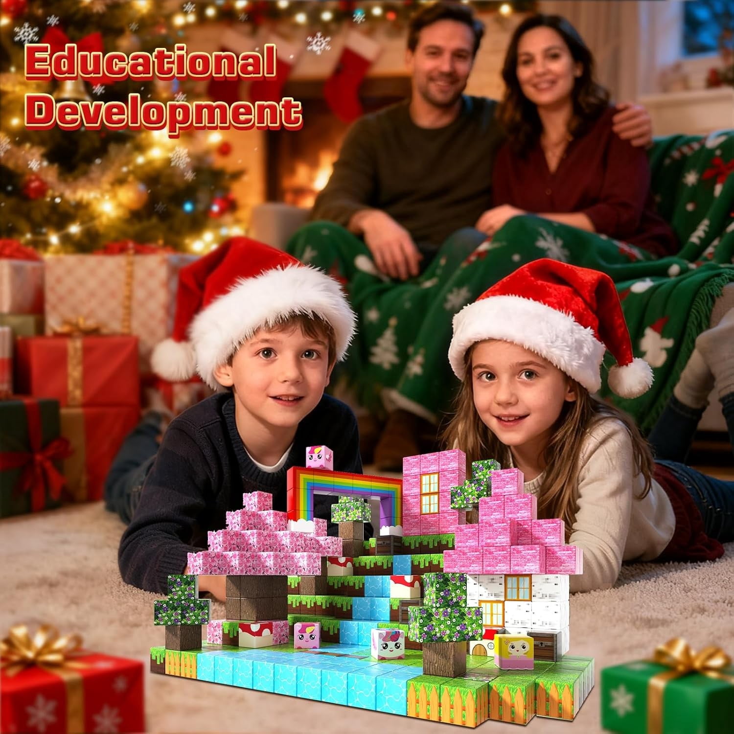 Magnetic Blocks Building Toys for Boys & Girls, 100PCS Building Blocks with Magnificent Unicorn House, Ideal Building & Construction STEM Toys Gifts for Toddlers 3+ Years Old