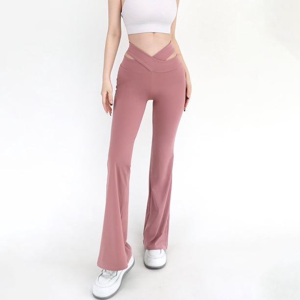 MKLEKYY Leggings de cintura alta para mujer, calados, acampanados, para yoga y fitness, informales, modernos, para entrenamiento