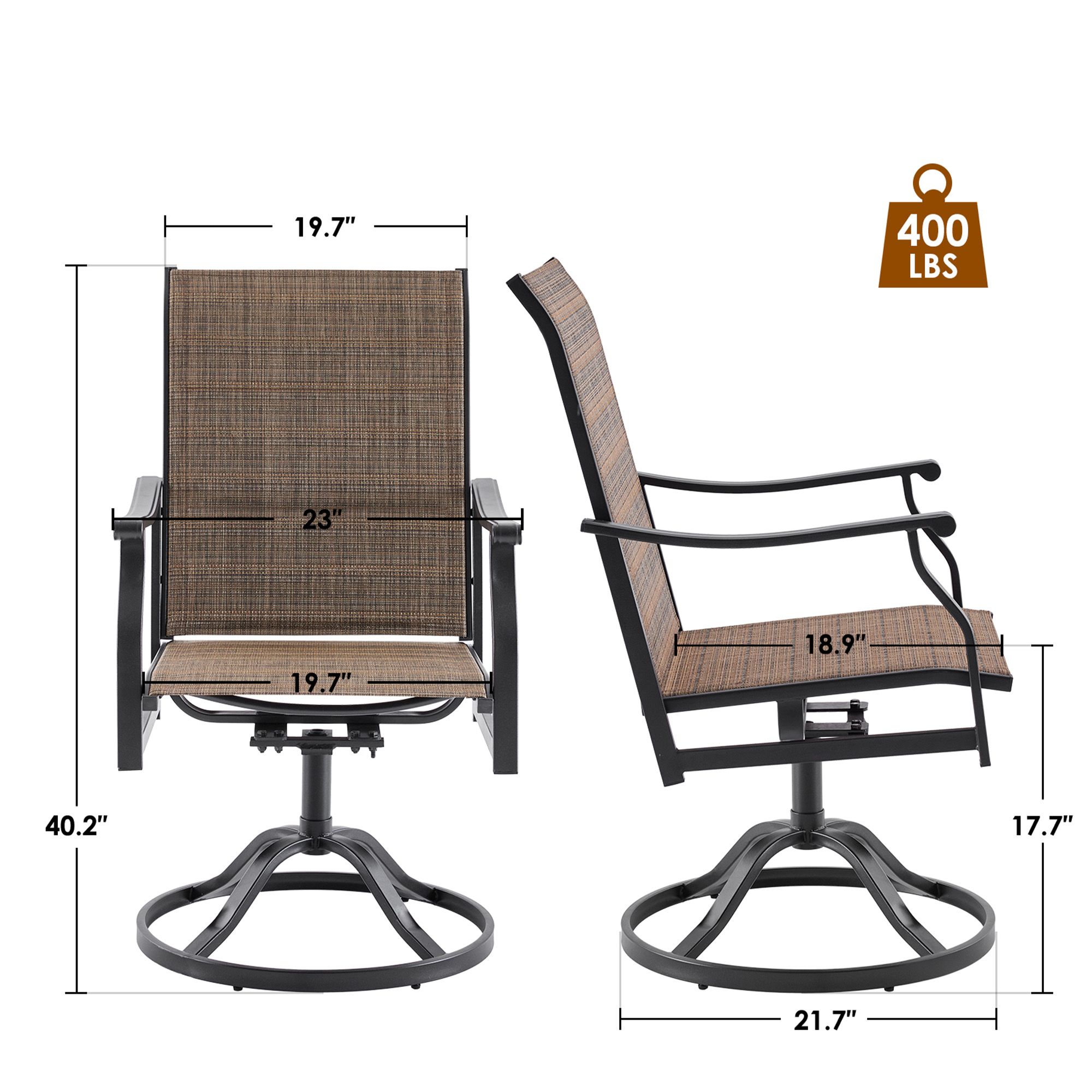 MAYEERTY 4-Piece Outdoor Swivel Dining Chairs with Padded Textilene Fabric for Backyard & Patio, Brown