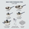 thumbnail image 4 of T-fal Daily Cook Stainless Steel, 12 Piece Pots and Pans Cookware Set, Ocean Blue Handles, 4 of 10