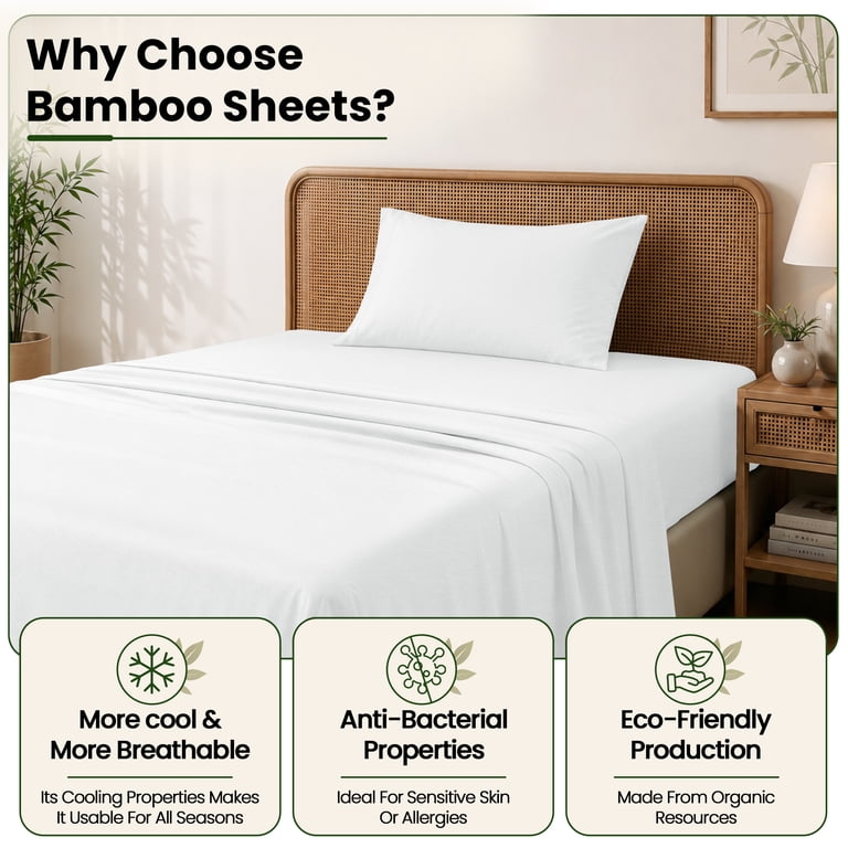 Lux Decor Twin XL Sheet Set, Bamboo Rayon Blend White photo 3