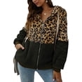 thumbnail image 1 of Womens Leopard Hoodies Fuzzy Fleece Winter Zip Up Hooded Sweatshirts with Pockets, 1 of 7