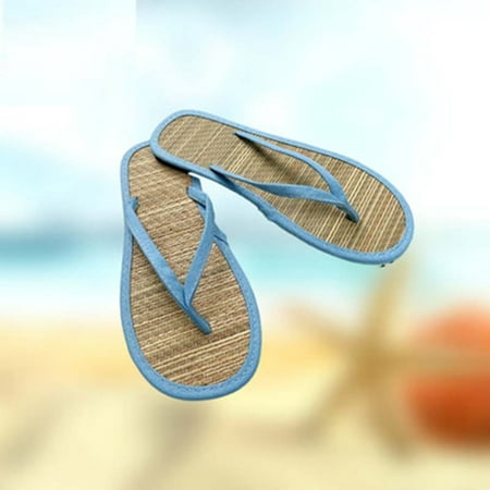 

PhoneSoap Women Flat Slippers Comfortable Non-Slip Sandals Silent Bamboo Rattan Flip Flop Blue