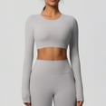 thumbnail image 4 of Timegard Hauts de Yoga pour Femmes Skinny Extensible Col Rond Manches Longues Cropped Tops de Gym Couleur Unie, 4 of 6