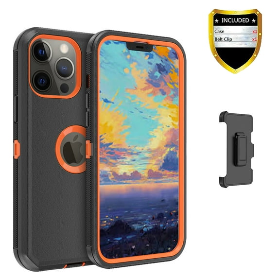 Xihaiying iPhone 12 Pro Max Case with Belt Clip Holster, Heavy Duty Hard Shockproof Armor Protector Case Cover 6.7" (Black Orange)