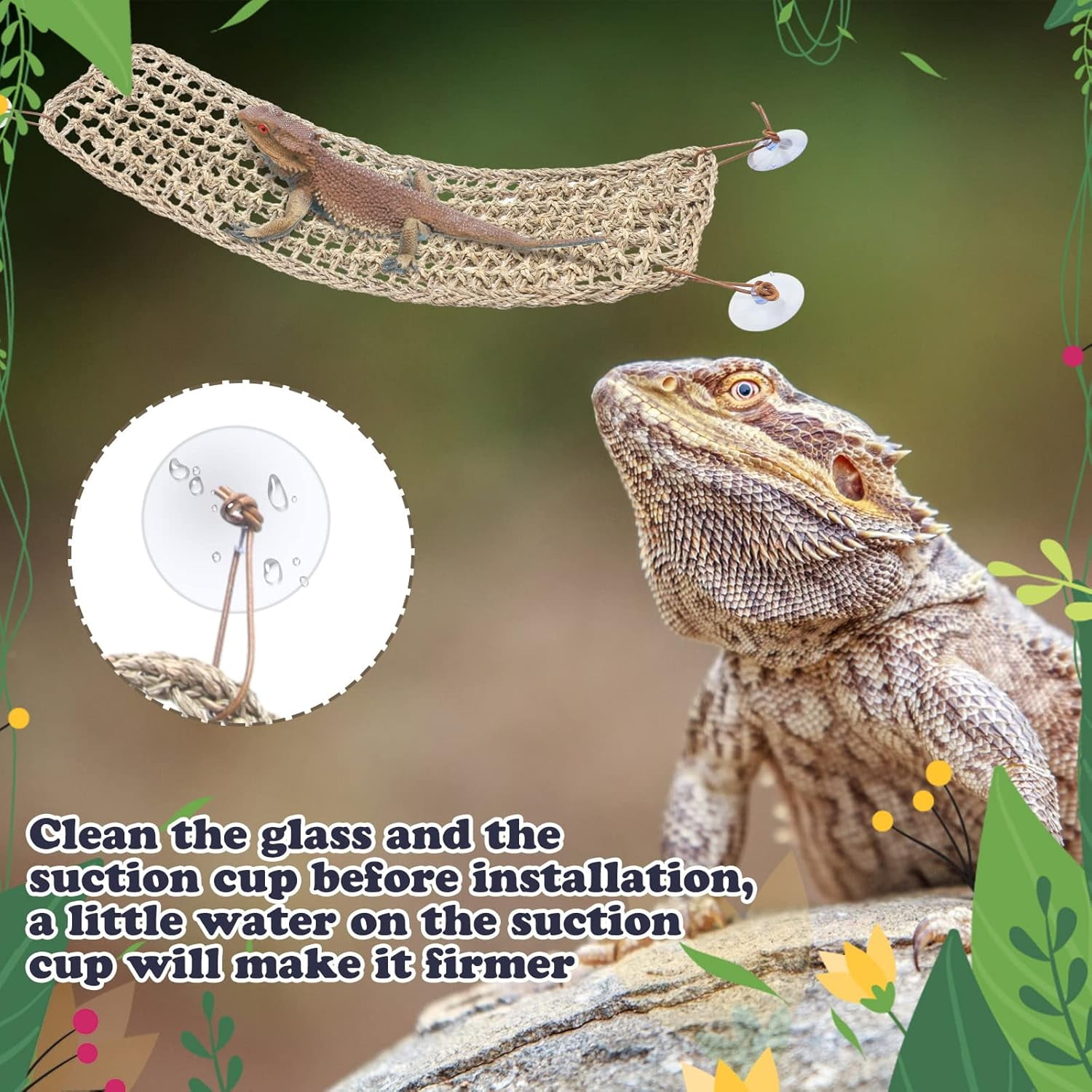 Bearded Dragon Hammock Lizard Reptile Climbing Lounger Seagrass Fiber Habitat Tank Accessories for Hermit Crab Gecko Snake Iguana Amphibian