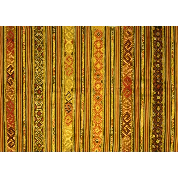 Ahgly Company Machine Washable Indoor Rectangle Oriental Yellow Traditional Area Rugs, 6' x 9'