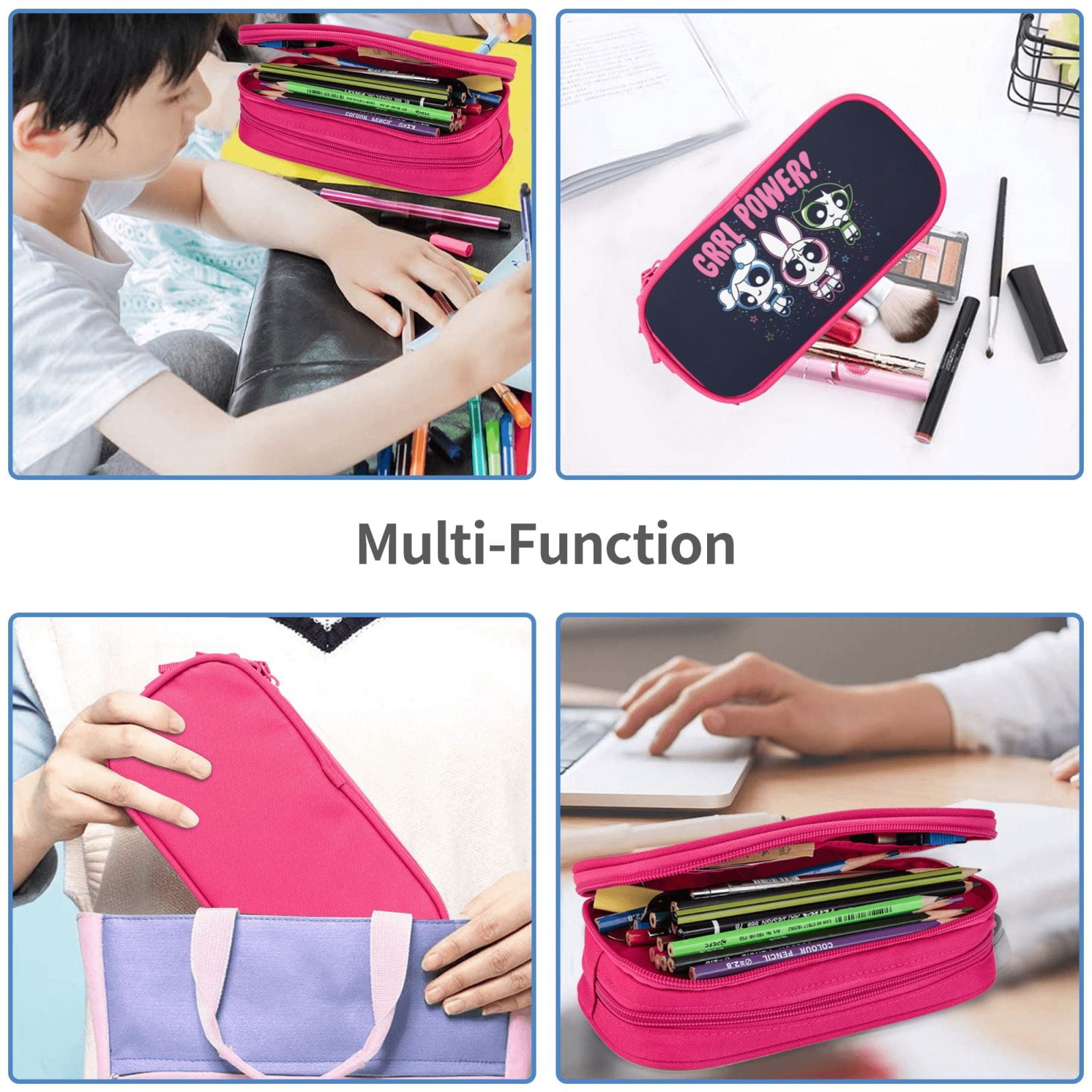 The Powerpuff Gi-rls Pencil Case Large Capacity Pencil Pouch Penbag Office Stationery Organizer Travel Makeup Bag Pink