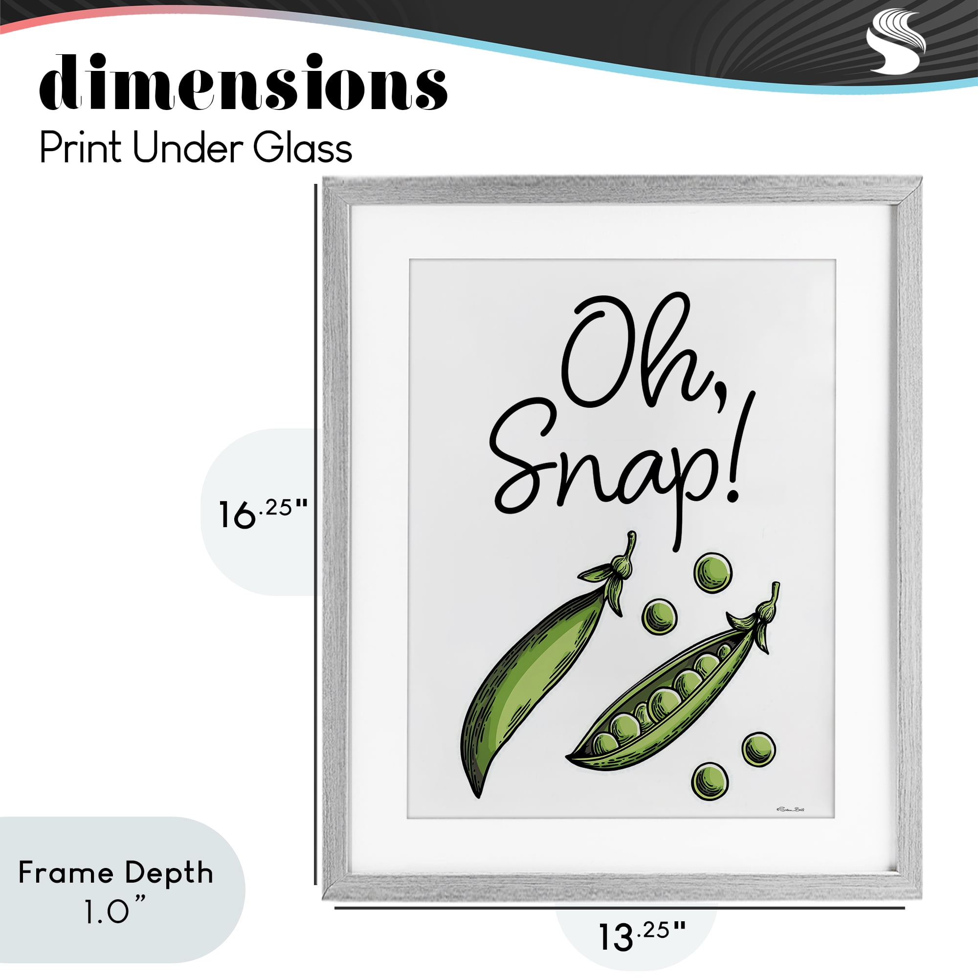 Stupell Industries Oh Snap Peas Gray Framed Print Under Glass, design by Susan Ball