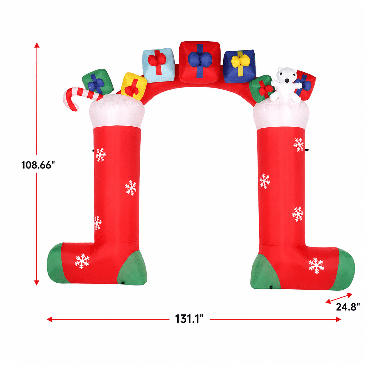 Alvantor 9 ft Christmas Inflatable Arch with 11 LED Lights, Stocking Entryway Decoration, Red