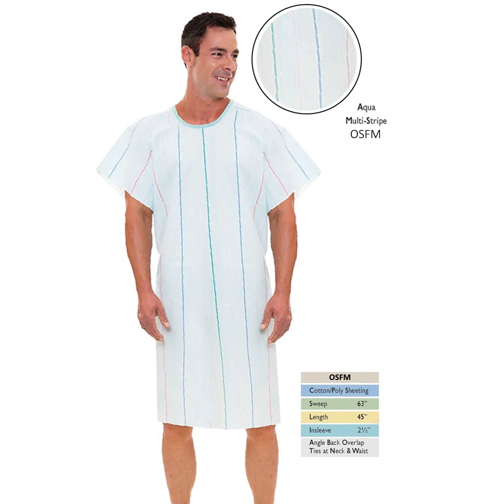 Pack of 4 Hospital Gown Medical Gown (Aqua Multistripe)