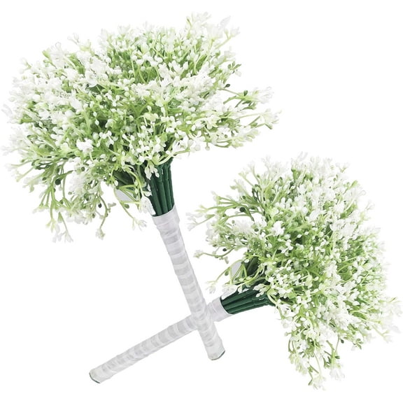 Artificial Flowers 2pcs 12 Inch Babys Breath Bouquets Faux Gypsophila for Wedding Bridal Bouquet Bridesmaid Home Decor Housewarming Centerpieces Office Baby Shower Reception(White)