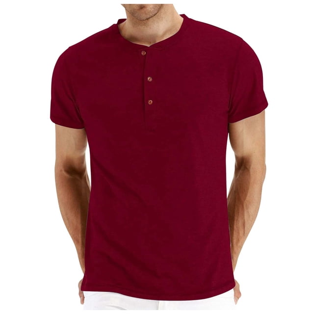FhsagQ Chemises pour Hommes Chemises pour Hommes Chemises d'Été Décontractées pour Hommes à Boutons Col Rond Chemises Unies Manches Courtes Chemises en Coton pour Hommes Comfortsoft Chemises pour Hommes Blanc Rouge P
