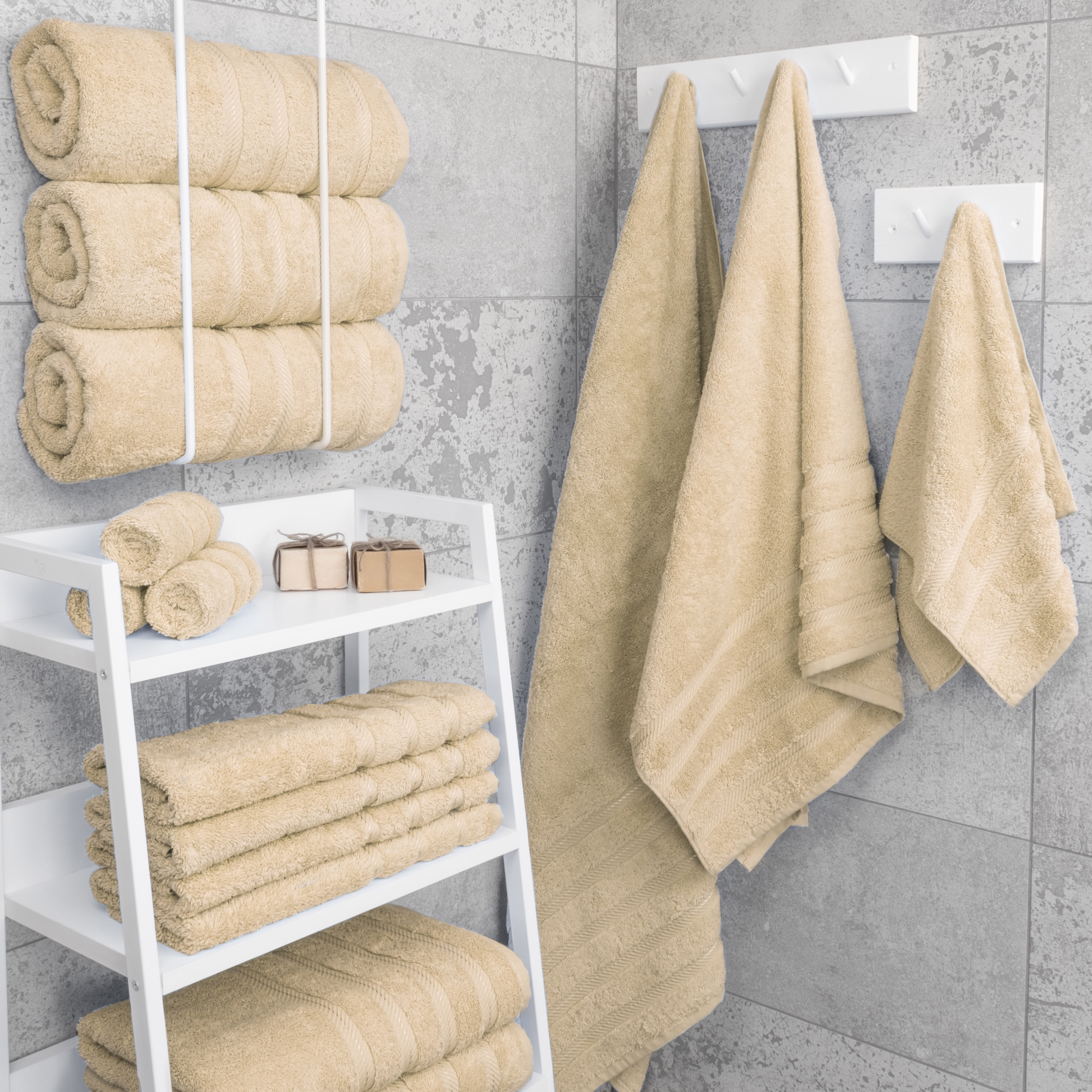 American Soft Linen Luxury 4 Piece Bath Towel Set, 100% Cotton Turkish Bath Towels for Bathroom, Beige