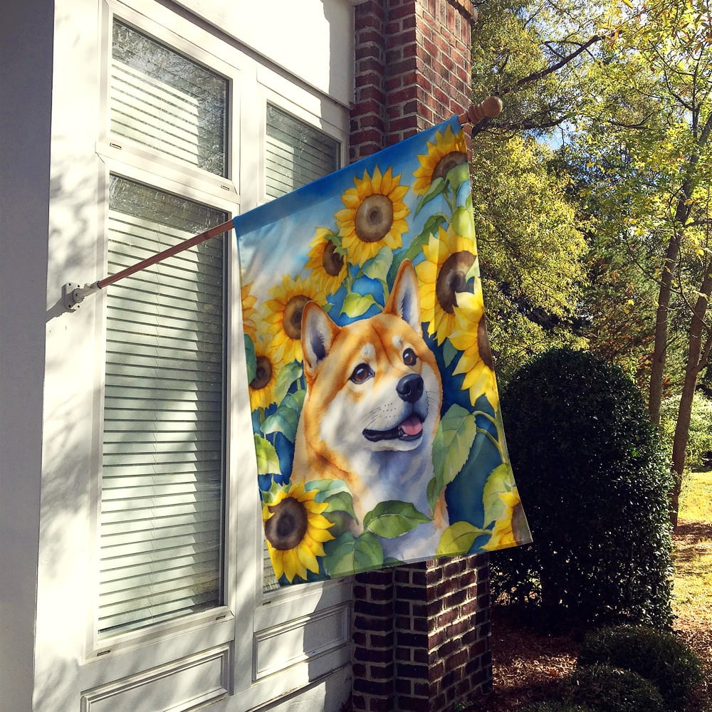 Shiba Inu in Sunflowers House Flag 28 in x 40 in