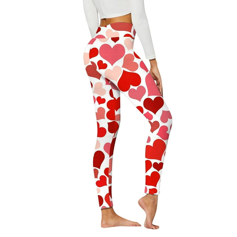 Hvyesh Women Stretchy Leggings High Waist Tummy Control Tights Pants  Valentine's Day Print Butt Lift Nude Feeling Legging Red S