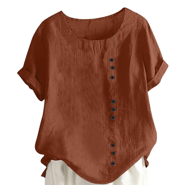 Fiudx Ofertas y Liquidaciones Camiseta de Verano con Cuello Redondo y Manga Corta para Mujer, Informal, con Botones Impresos