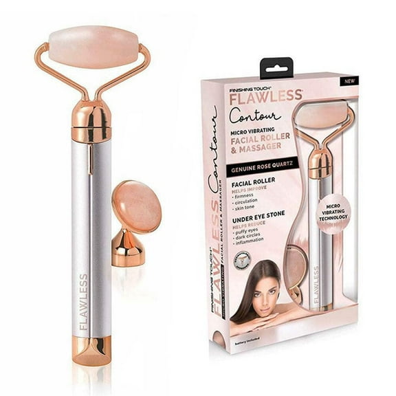 Finishing Touch Flawless Contour Vibrating Facial Roller & Massager, Rose Quartz
