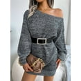 thumbnail image 3 of Women'S Casual Oversized Off-the-Shoulder Lantern Sleeve Sweater Dress Long Chunky Pullover, 3 of 8