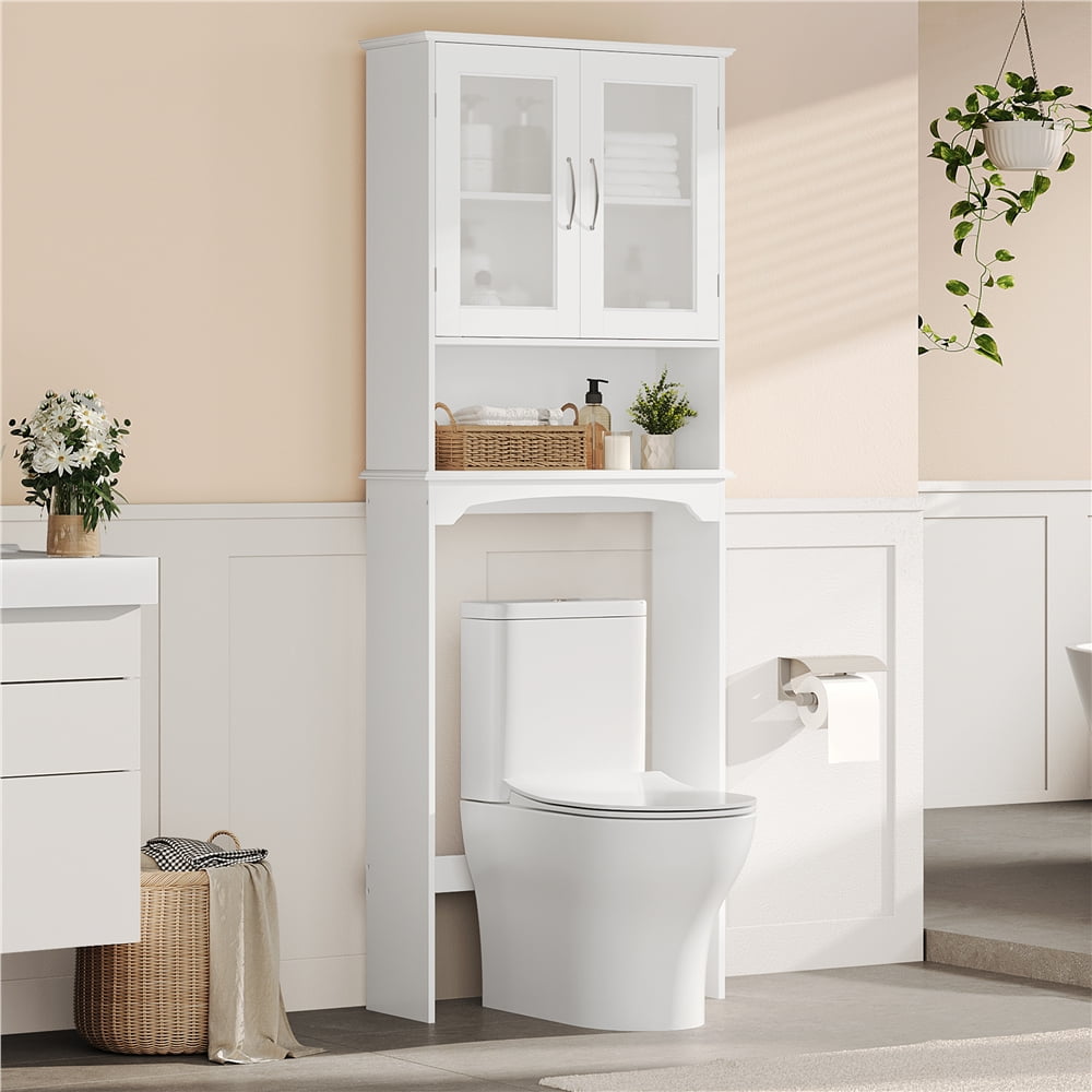 Yaheetech Free-Standing over-the-Toilet Storage Cabinet Shelf for Bathroom, White