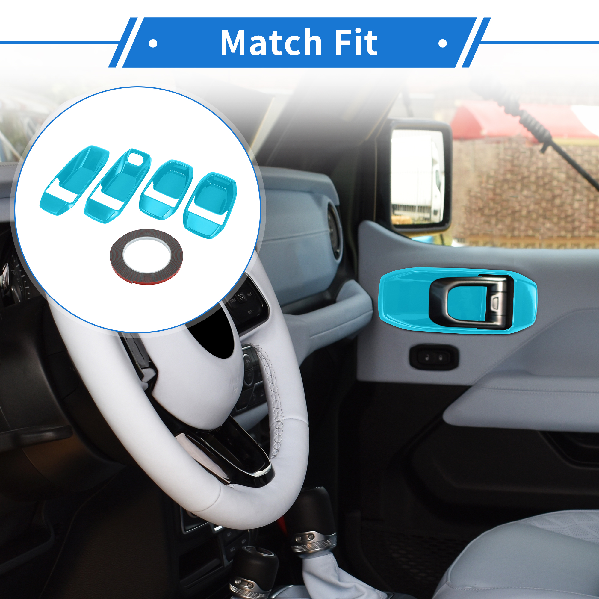 Unique Bargains 4 Pcs Door Bowl Cover Trim Compatible for Jeep Wrangler JL 2018-2022 ABS Light Blue Exterior Accessories