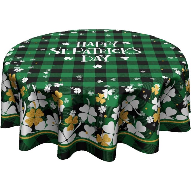 St.Patrick''s Day Tablecloth Gold Green Clover Round Tablecloth 60 Inch Lucky Shamrock Table Cloth for Farmhouse Kitchen Decor Polyester Fabric Green Buffalo Plaid Table Cover for Party Outdoor