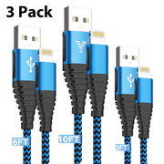 [3 Pack]3+6+10ft Lightning Cables,XUDUO iPhone Charger MFi Certified Nylon Braided Fast Charging Cord  for iPhone-Blue