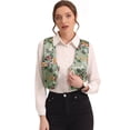 thumbnail image 1 of Traje De Navidad Para Mujer Chaleco De Satén Con Cierre De Botón Y Estampado Floral Verde XS, 1 of 5