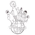 thumbnail image 2 of Boy's Sesame Street Globe Group Outline  Graphic T-Shirt, 2 of 4