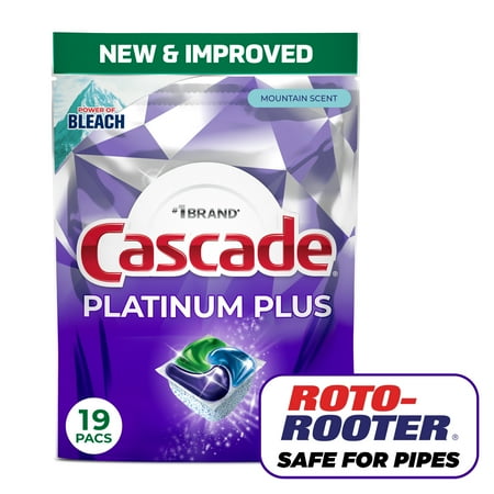Cascade Platinum Plus Dishwasher Pods, Dishwasher Detergent Soap Tabs, Mountain, 19 Count