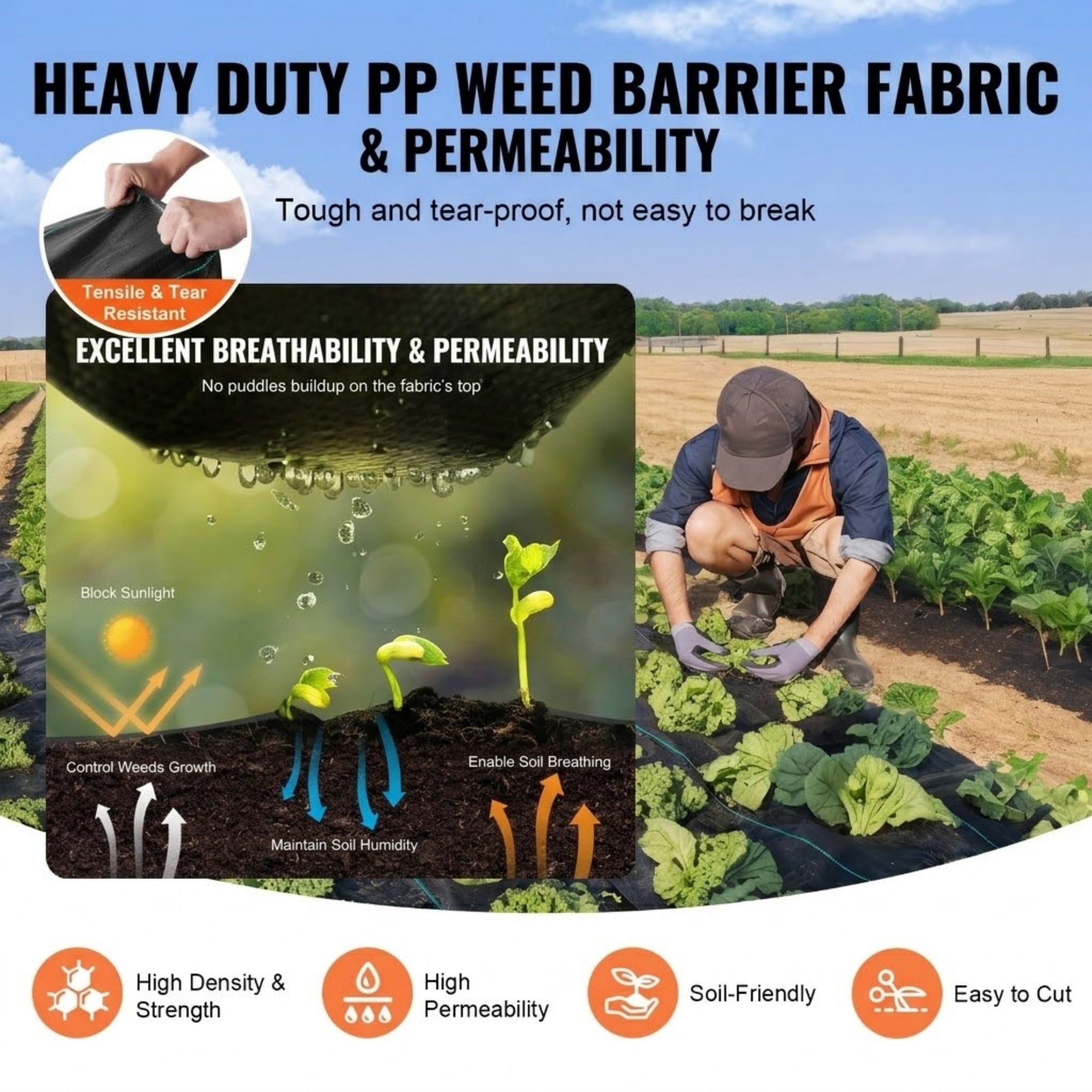 JUVOCT 3 x 100 Ft Weed Barrier Landscape Fabric, Heavy Duty Woven PP Weed Control Mat, Geotextile Ground Cover for Garden and Driveway