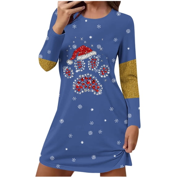 Lorytime Christmas Nightgown Red Wine Glass Short Bathrobes Crewneck Long Sleeve Pajamas Holiday Sleepwear Blue L
