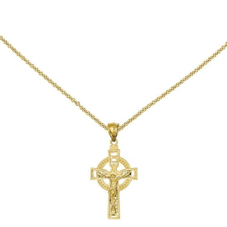 14kt Yellow Gold Polished Celtic Crucifix Pendant