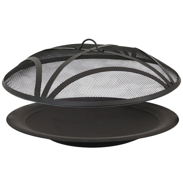 Sunnydaze Outdoor Replacement Steel Fire Pit Bowl with Spark Screen - Black - 39"