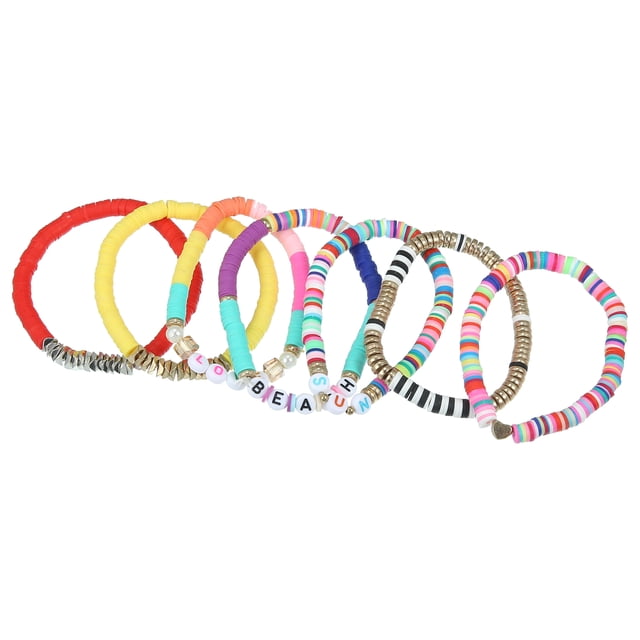 Unique Bargains 1 Juego de pulseras para mujer Pulseras de capas elásticas con cuentas de arcilla coloridas Playa de verano