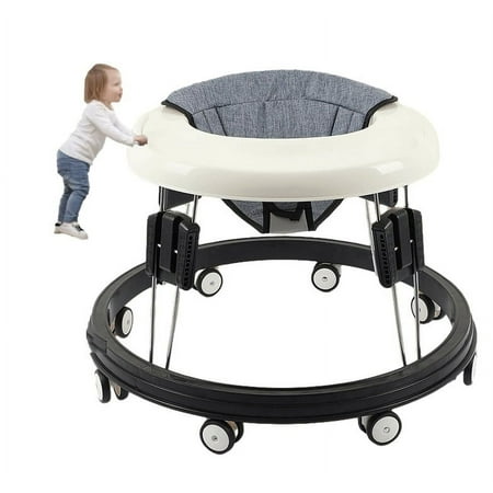 Foldable Baby Walker For Boys Girls Activity Center With Mute Wheels Anti-Rollover Adjustable 9 Height For Toddler Babies 6-18Months（gray）