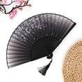 thumbnail image 4 of Folding Hand Fan, Portable Hand Fan, 8 in Bamboo Blade, Purple Butterfly, Cherry Blossom Branches, Summer Cooling, Dance Events, Black Gradient, 1 Pc, 4 of 8