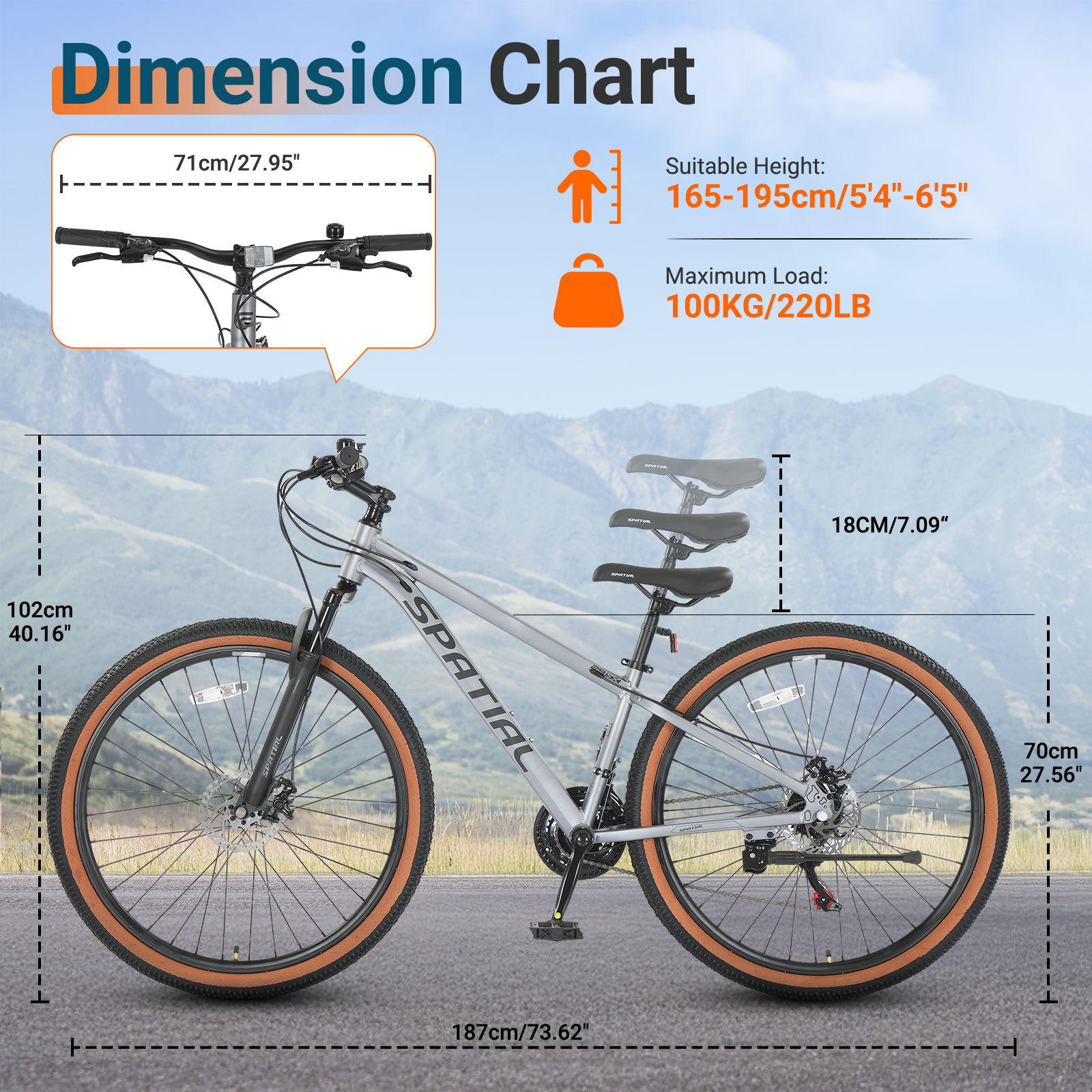 SPATIAL 29 inch Mountain Bike, 21 Speeds Lightweight Aluminum Frame Mountain Bicycle,Fits Men Women Teenagers Adult Disc Brake MTB Bicycles,Silver