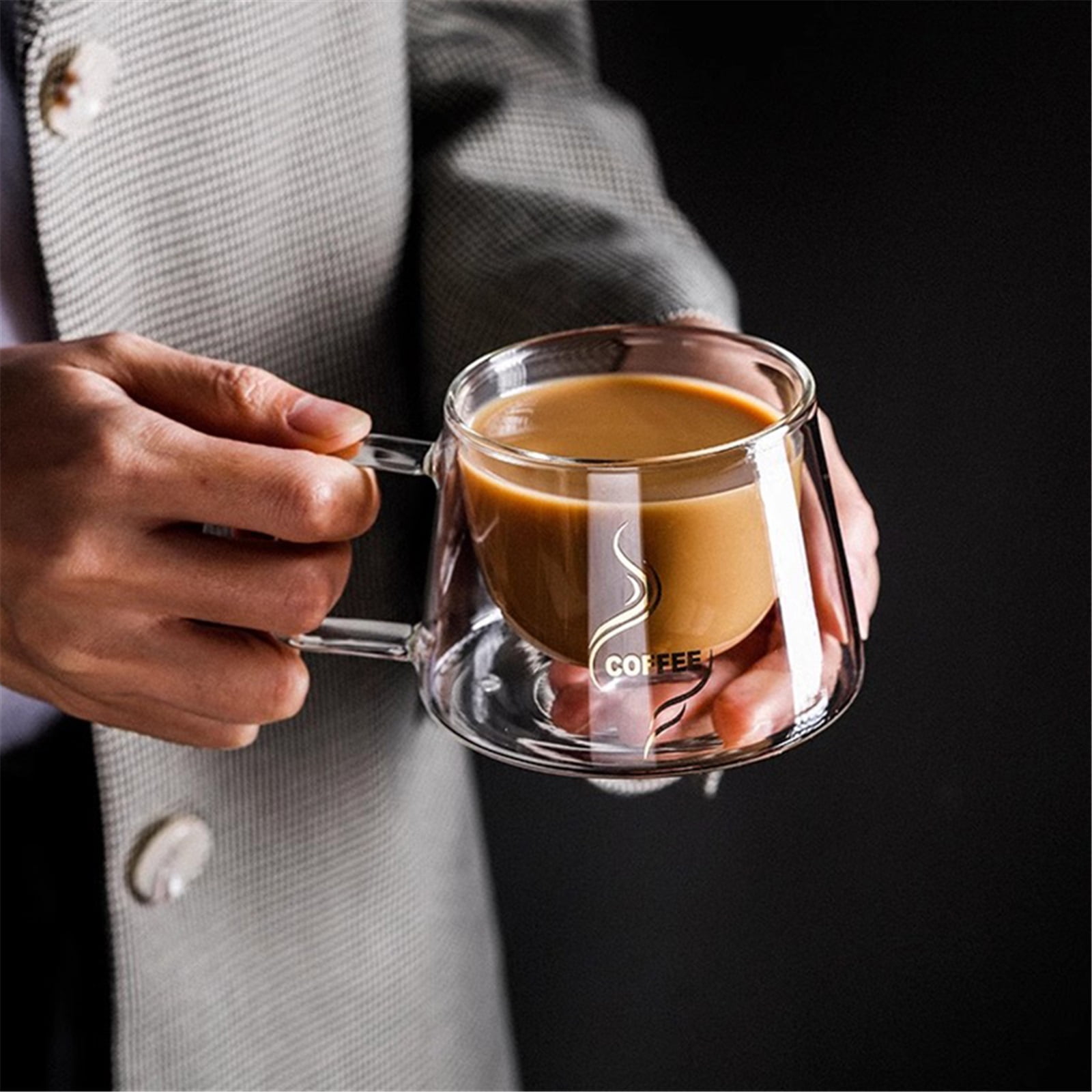 7oz Clear Glass Cups with Handle, Double Wall Glass Coffee Mugs for Espresso,Latte,Cappuccino,Tea