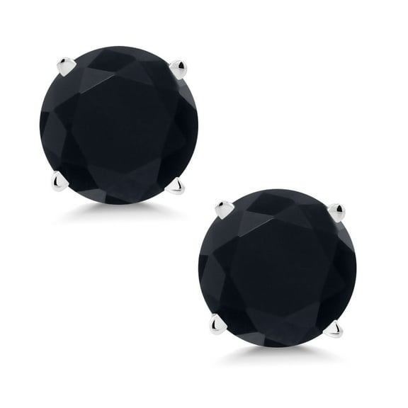 Gem Stone King 14K White Gold Black Onyx Stud Earrings for Women Men | 1.60 Cttw | Gemstone Birthstone |  Round 6MM | Fine Jewelry Gifts for Her Mom Women Wife