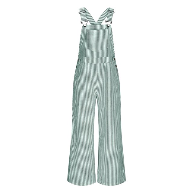 yoeyez Combinaisons pour Femmes Décontractées d'Été, Salopettes à Rayures pour Femmes à Bretelles Ajustables, Combinaisons à Jambes Larges avec Boutons, Pantalons, Combinaisons, Combinaisons, Combinaison Verte, G