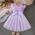thumbnail image 2 of Mercatoo Toddler Girls Solid Casual Dress Ruffle Tulle Fly Sleeve Tutu Dress Baby Girls Star Sequin Bow Belt Bridesmaid Dress, 2 of 7