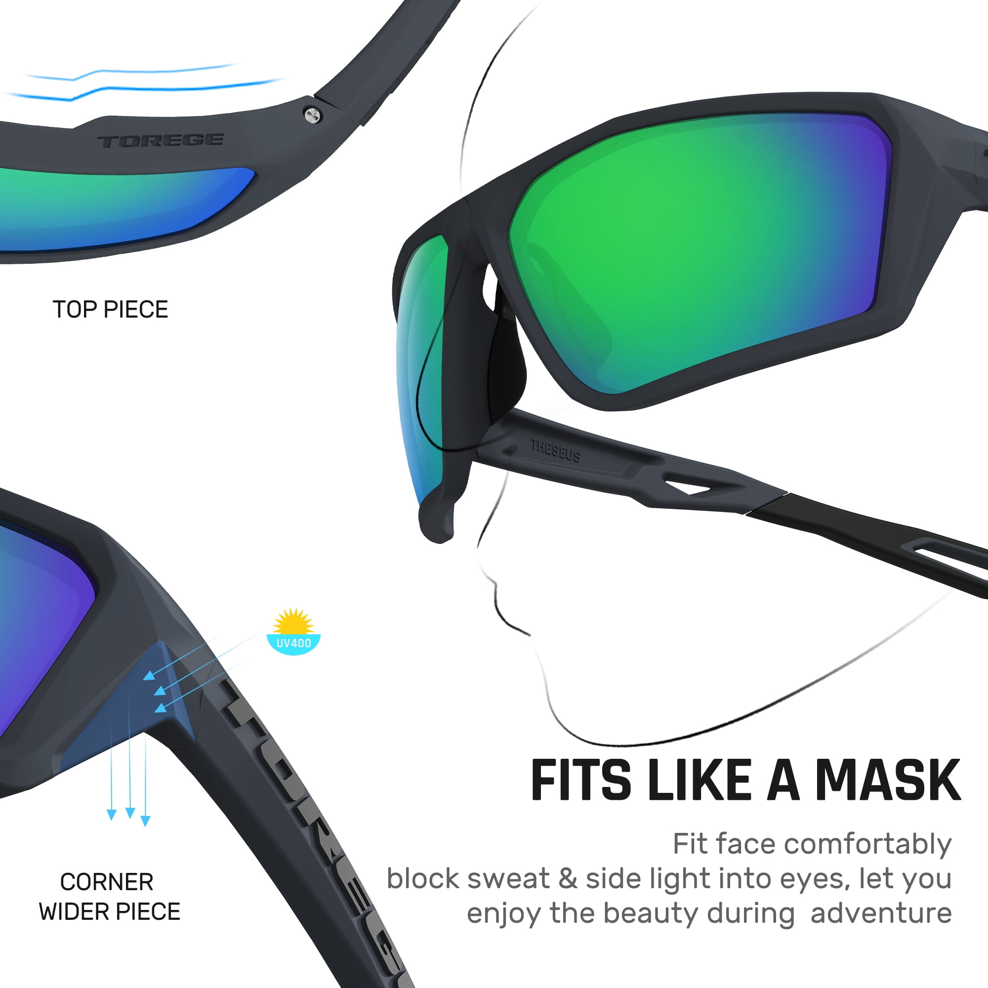 TOREGE Sports Polarized Unisex Sunglasses for fishing cycling running golfing Sunglasses Durable Lens
